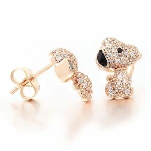 Snoopy Rose Gold and Black Bear Earrings